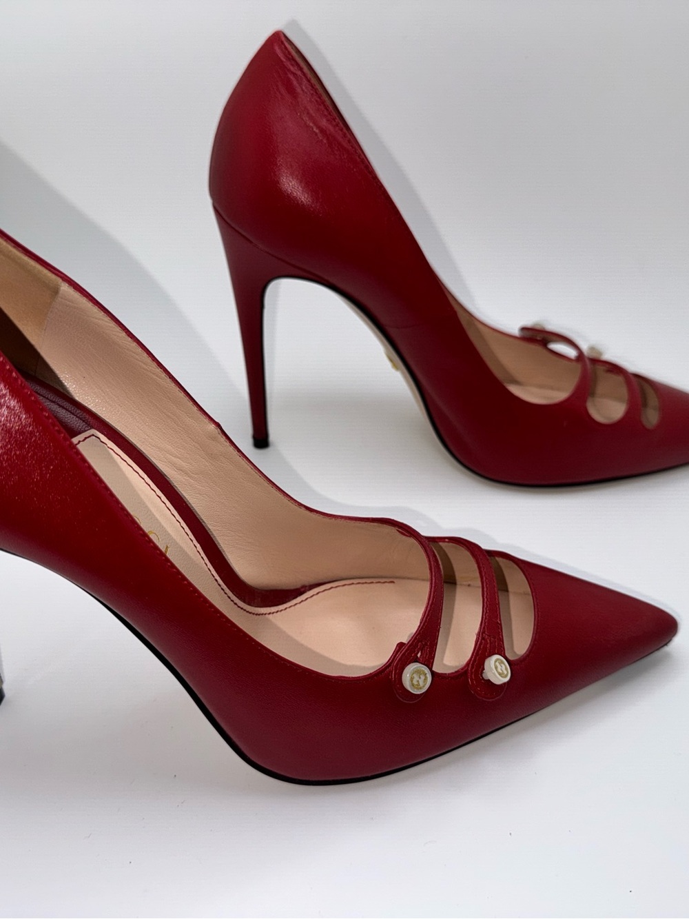 Gucci Malaga Kid Leather Double Strap Pumps Heels Red 39.5 - Picture 11 of 13